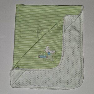 Carter's Star Baby Blanket SWEET BABY Green White Stripes Polka Dots 100% Cotton